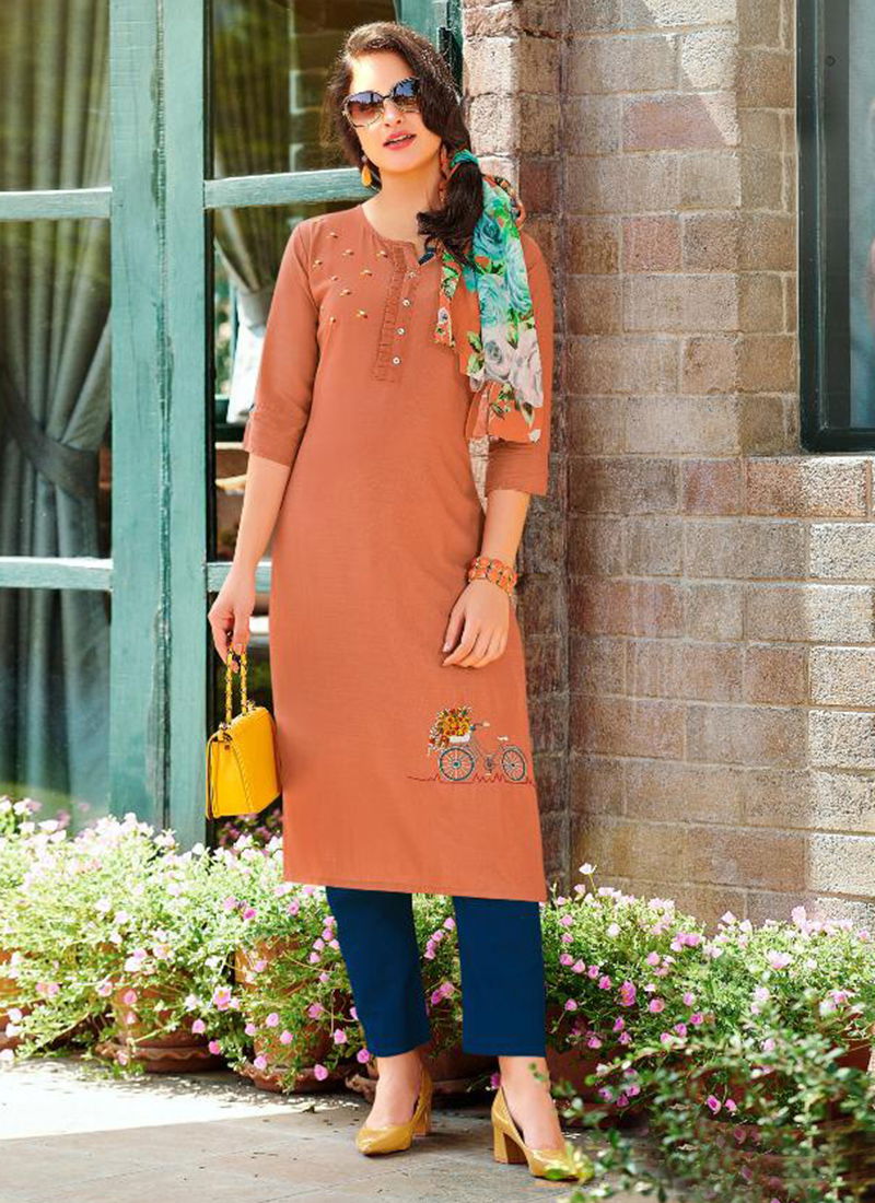 Sameera Rayon Designer Slub With Embroidery Work Stylish Look Kurti Collection 4001-4006